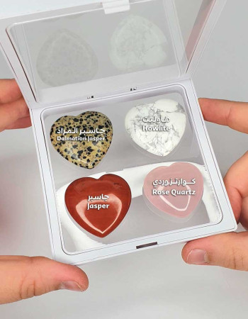 Heart Stone Collection 6 - Contains 4 Different Hearts , Howlite - Japer - Rose Quartz - Dalmation Japer