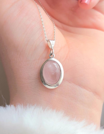 925 Ayar Gümüş Pembe kuvars Kolye