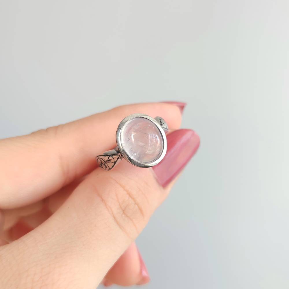 925 Silver Natural Rose Quartz Stone Ring - Special Ring Design