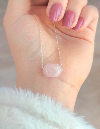 925 Ayar Gümüş Pembe kuvars Kolye