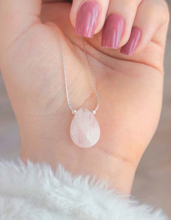 925 Ayar Gümüş Pembe kuvars Kolye