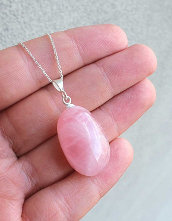 925 Ayar Gümüş Pembe kuvars Kolye