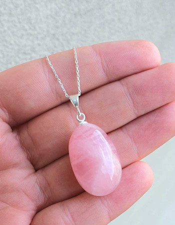 925 Ayar Gümüş Pembe kuvars Kolye