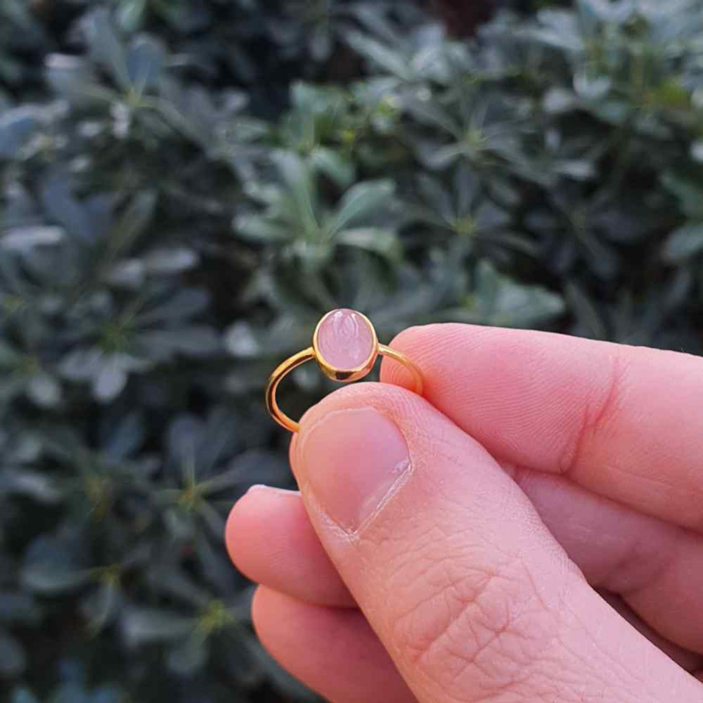 925 Silver Natural Rose Quartz Stone Ring - No : 1300