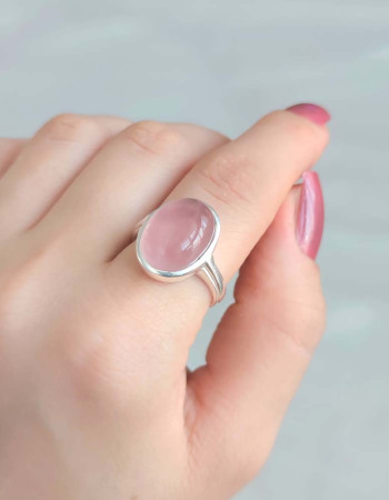 925 Ayar Gümüş Pembe kuvars Yüzük