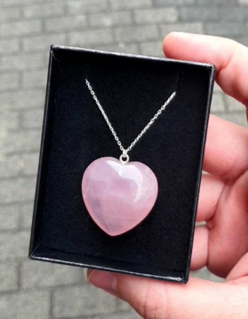 925 Ayar Gümüş Pembe kuvars Kolye - Kalp Şekilde