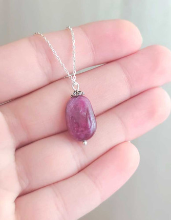 925 Silver Natural Red Ruby Stone Pendant - Natural Shape