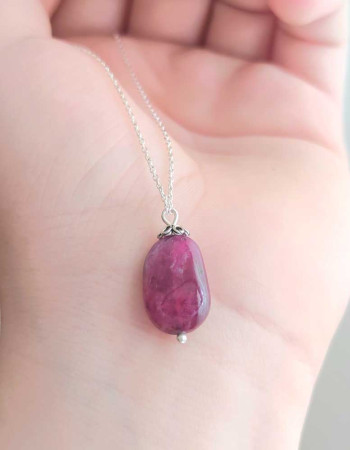 925 Silver Natural Red Ruby Stone Pendant - Natural Shape