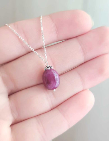 925 Silver Natural Red Ruby Stone Pendant - Natural Shape