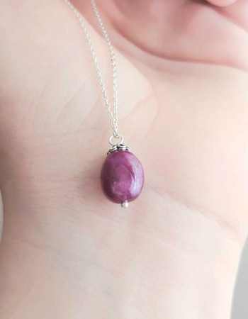 925 Silver Natural Red Ruby Stone Pendant - Natural Shape