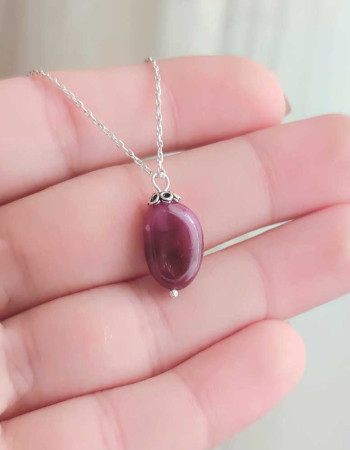 925 Silver Natural Red Ruby Stone Pendant - Natural Shape