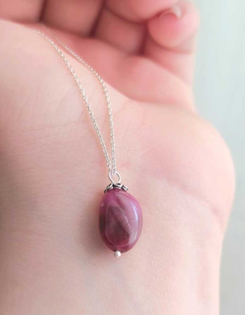925 Silver Natural Red Ruby Stone Pendant - Natural Shape