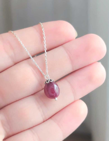 925 Silver Natural Red Ruby Stone Pendant - Natural Shape
