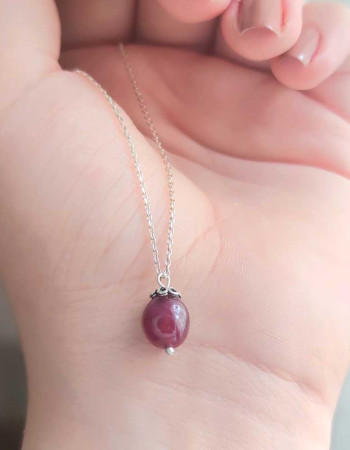 925 Silver Natural Red Ruby Stone Pendant - Natural Shape