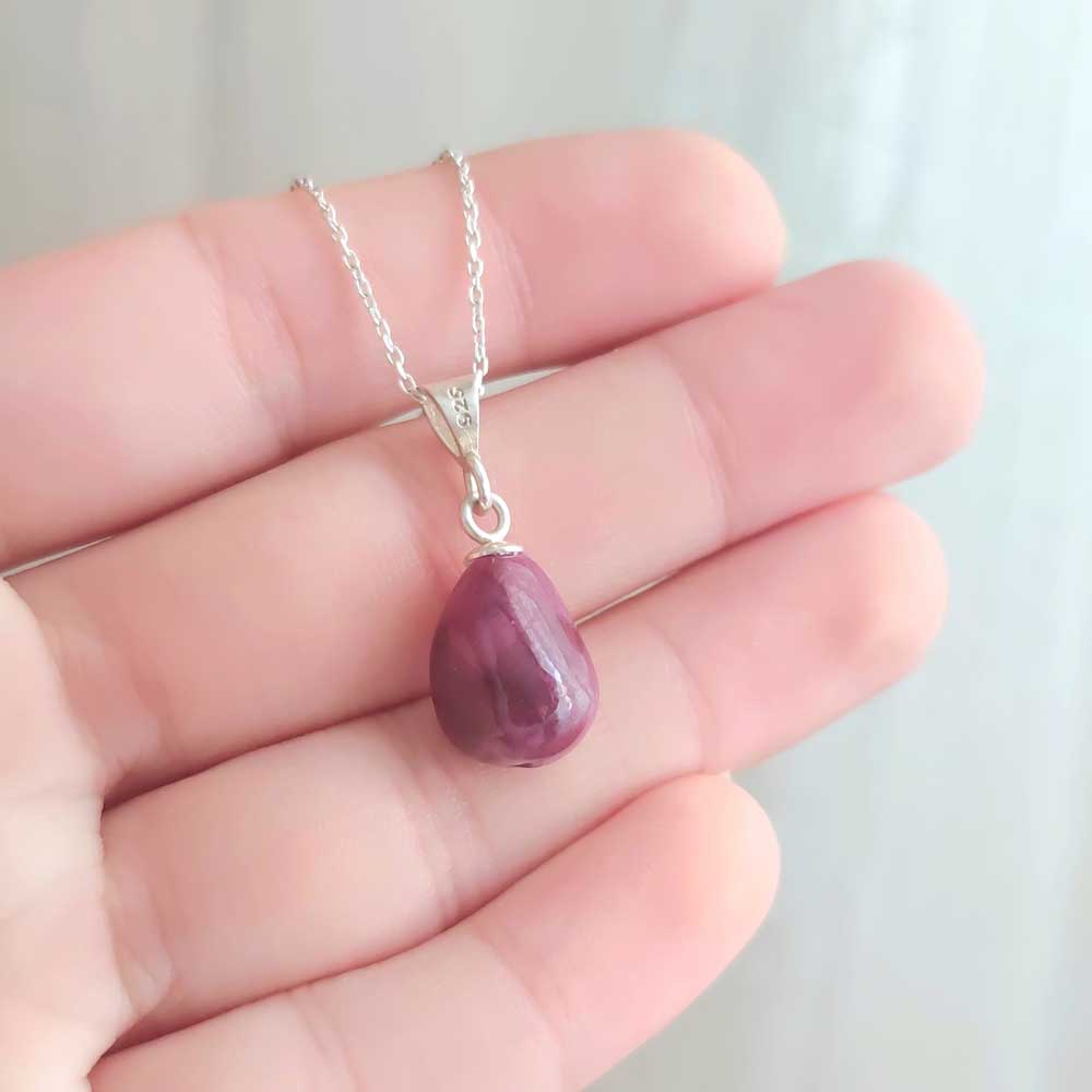 925 Silver Natural Red Ruby Stone Pendant - Natural Shape