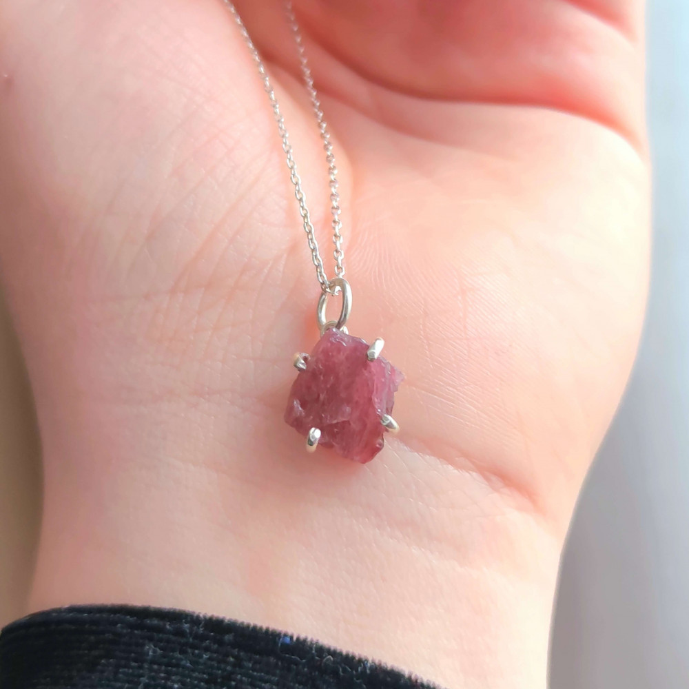 925 Silver Natural Red Ruby Stone Pendant - Raw Shape