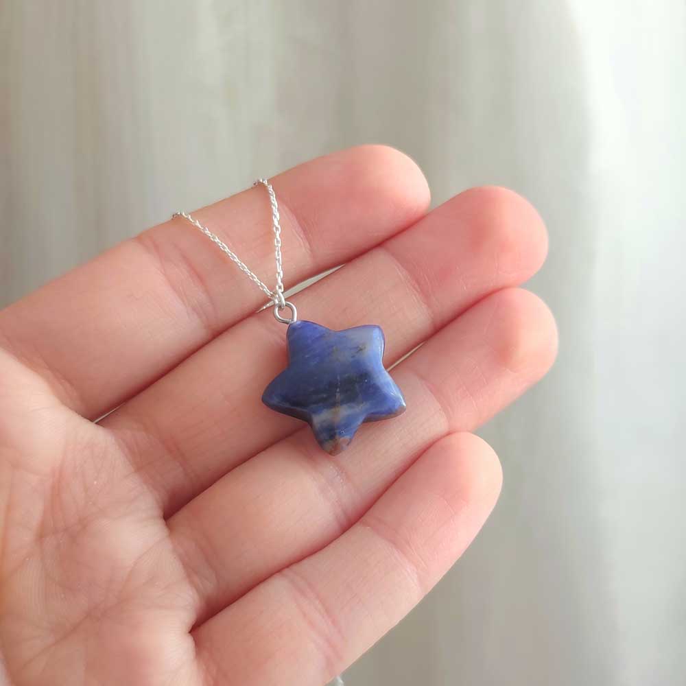 925 Sterling Silver Sodalite Stone Necklace - Star Shape