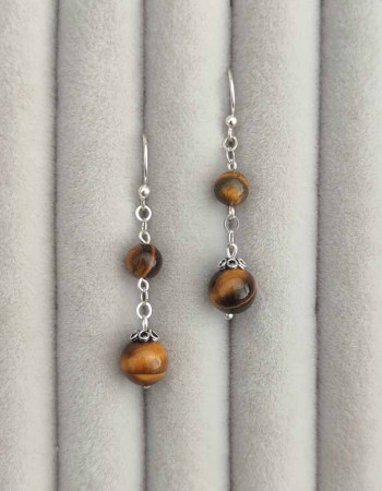 925 Silver Natural Tiger Eye Stone Earring