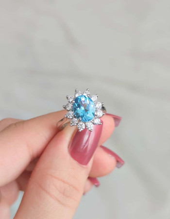 925 Ayar Gümüs Mavi Topaz Taşi Yüzük