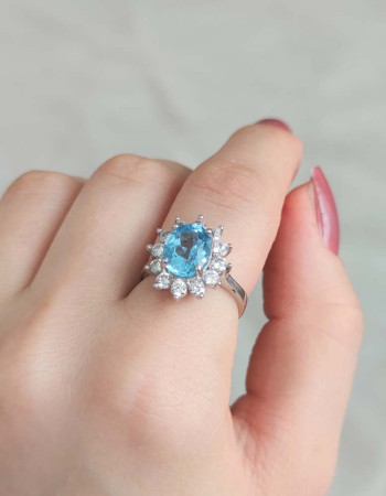 925 Ayar Gümüs Mavi Topaz Taşi Yüzük