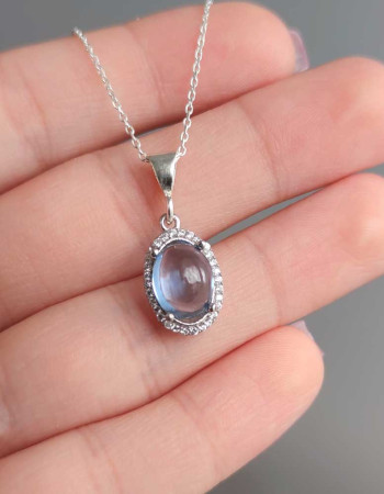 925 Ayar Gümüs Mavi Topaz Taşi Kolye