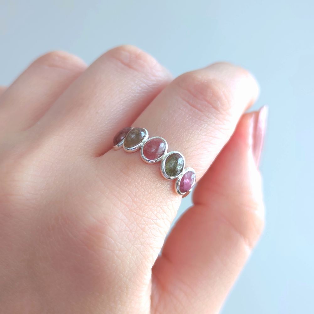 925 Silver Natural Multicolored Tourmaline Ring