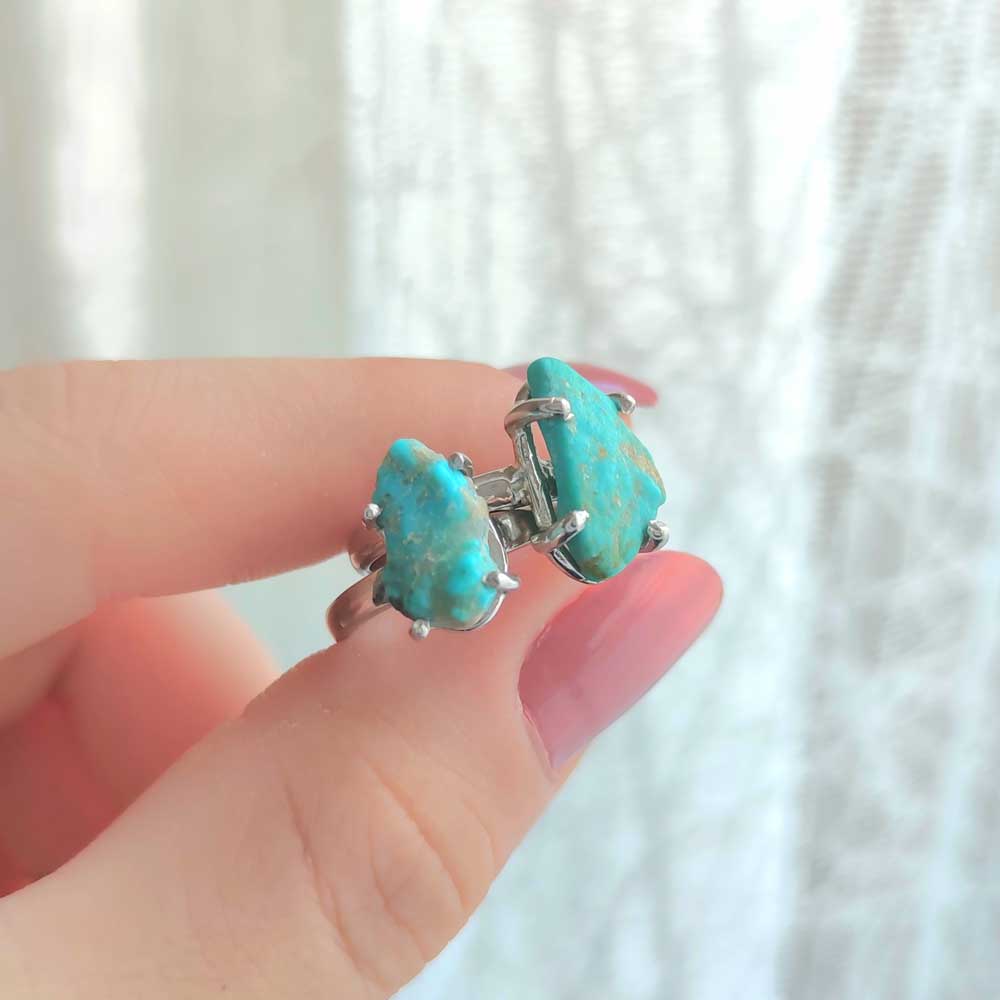 925 Silver Natural Turquoise Stone Ring - Raw Shape