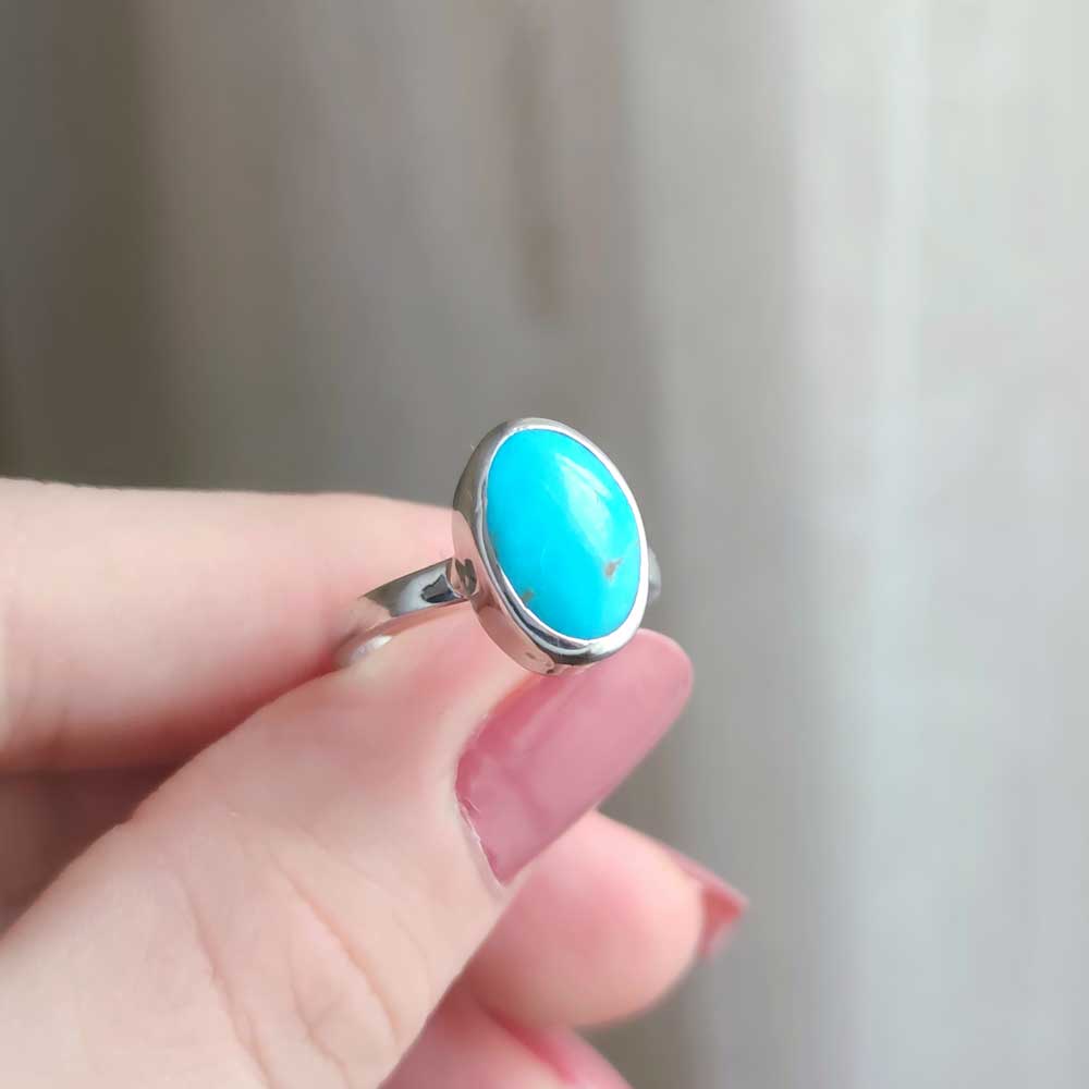 925 Silver Natural Turquoise Stone Ring - Oval Shape