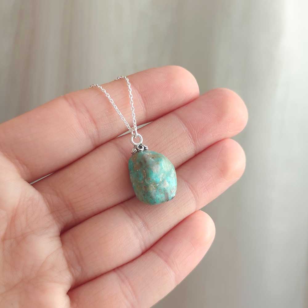 925 Silver Natural Turquoise Stone Pendant - Raw Shape